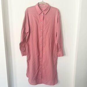 Ophelia & Indigo Midi Pink Button-Up Shirt Dress S/M